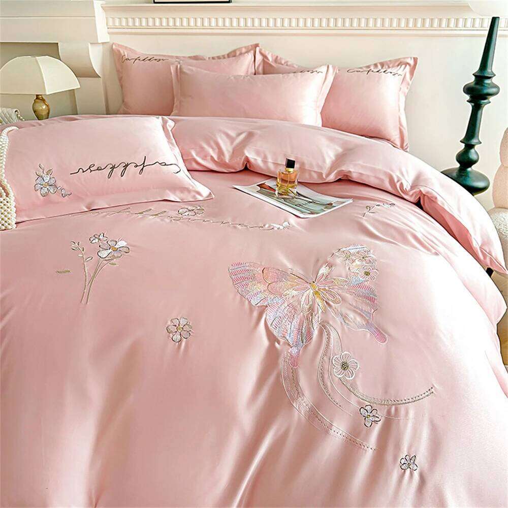 Light Luxury Butterfly Embroidery Bedding Soft Comfortable Four-Piece Princess Duvet Cover Bed Sheet Set Pillowcases XJ260206