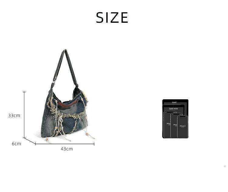Washed Denim Jeans Casual Totes for Women Shoulder Bags Soft Student Large Capacity Vintage Shopping Bag Female Handbags Z260207 - view 6