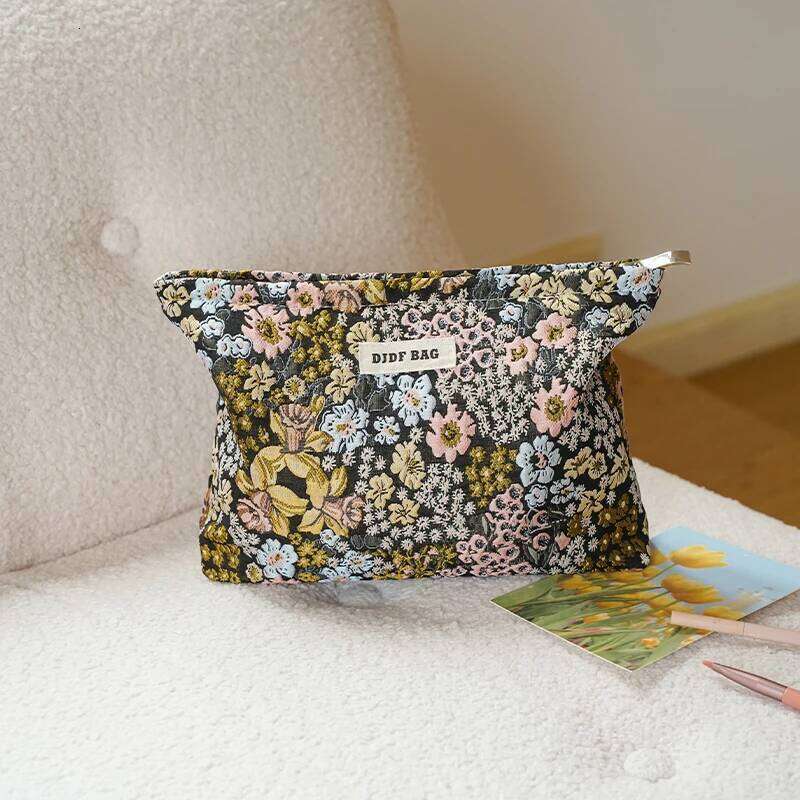 Colorful flowers large capacity women's makeup portable cosmetics change storage travel toiletry commuter liner bag Y260206