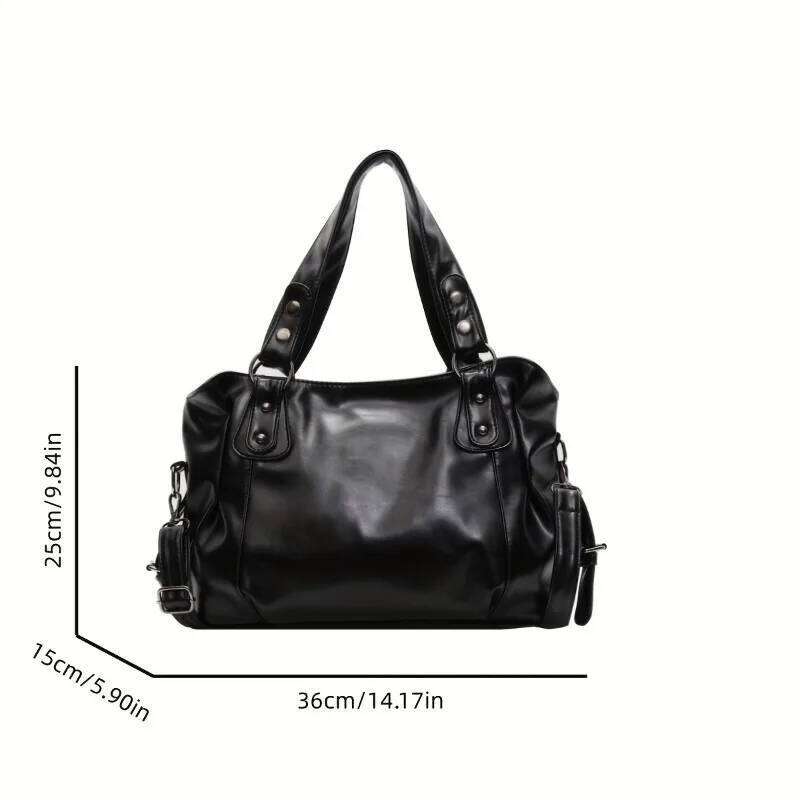 Large Capacity Vintage Leather Handbag with Zipper Closure, Crossbody Tote Bags, Fashion Versatile, Suitable for Commuting Use Y260205