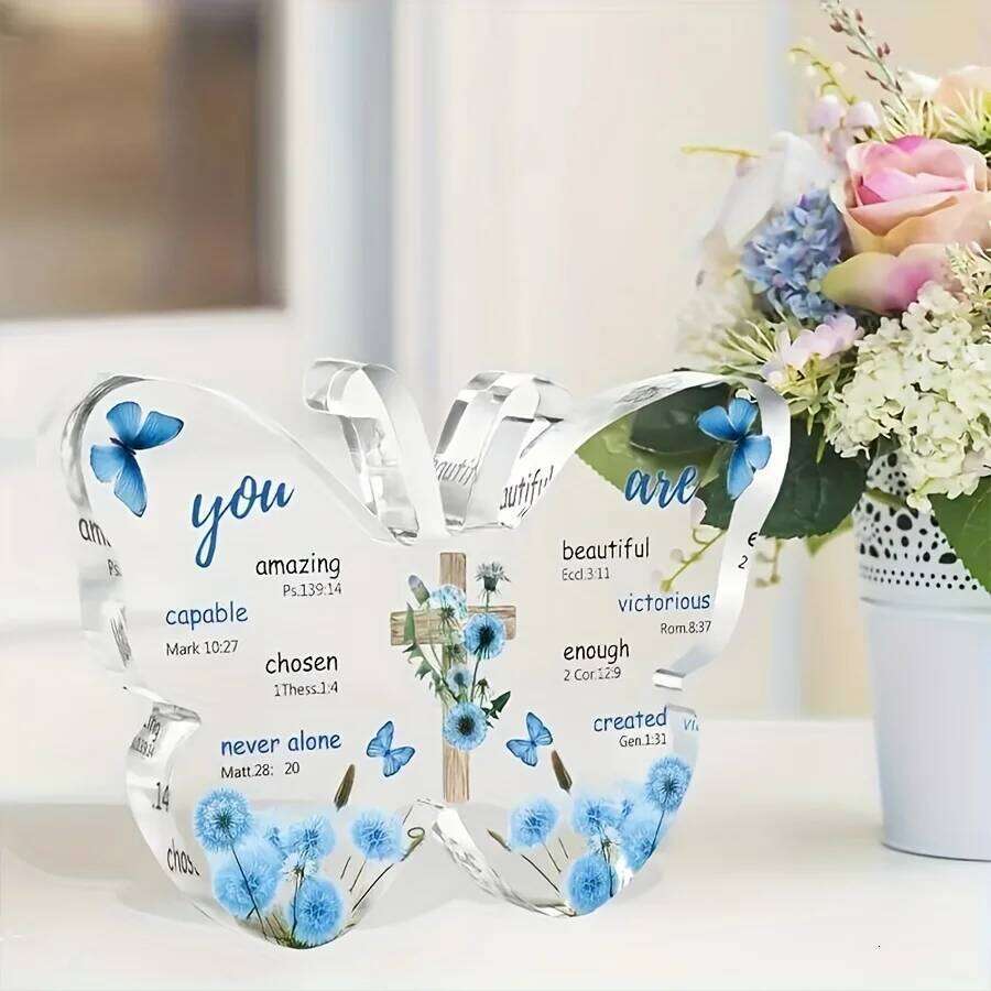 1pc, Acrylic Butterfly Prayer Decorations with Bible Verses - Christian Gifts Women, Religious Keepsake for Mother's Day S260204