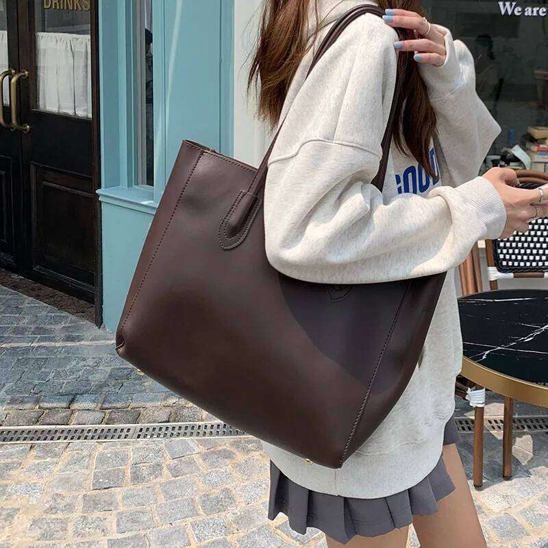 Vintage women's tote bag, new Korean version, large capacity, simple commuting bag,fashionable and versatile,single shoulder bag Z260207 - view 3