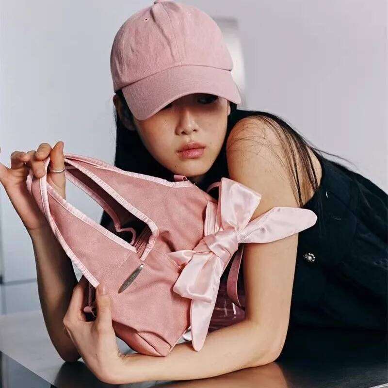 JIAERDI Harajuku Bow Y2k Handbag Women Vintage Zipper Casual Crossbody Bags Purse Ladies Retro Handle Pink Messenger Bag Chic Y260205