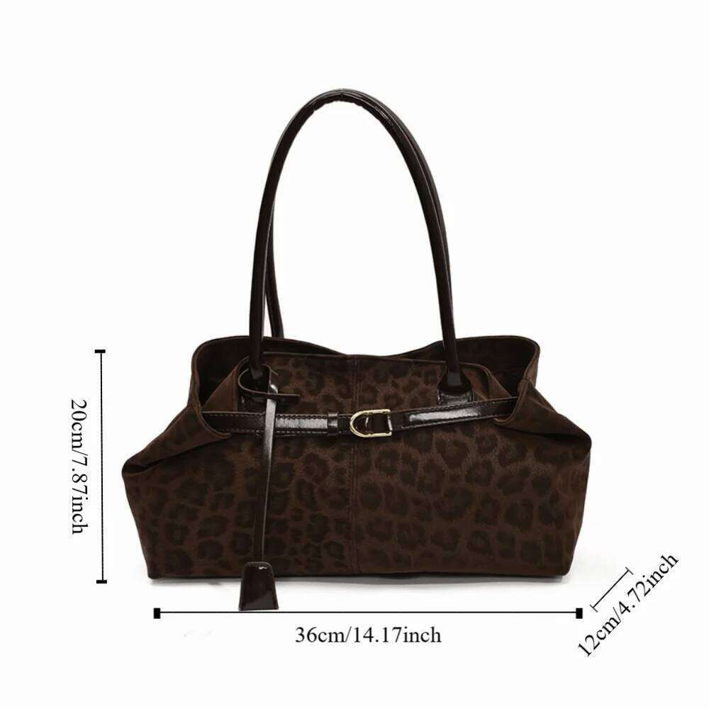 Korean Hasp Closure Shoulder Solid Color PU Leather Leopard Print Handbag Bohemian Style Tote Bag Underarm Packs Women Z260207 - view 7
