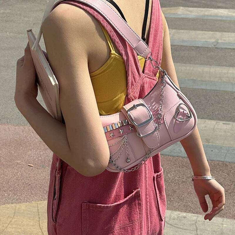 Women's PU Shoulder Bags Baguette Shape Sliver Chains Star Stickers Waterproof Fashion Luxury Handbags Z260207 - view 3