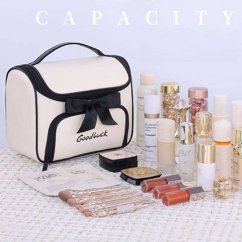 New Makeup Portable PU Leather Cosmetics Organizer Large Capacity Storage Travel Essential Women's Bag Y260206
