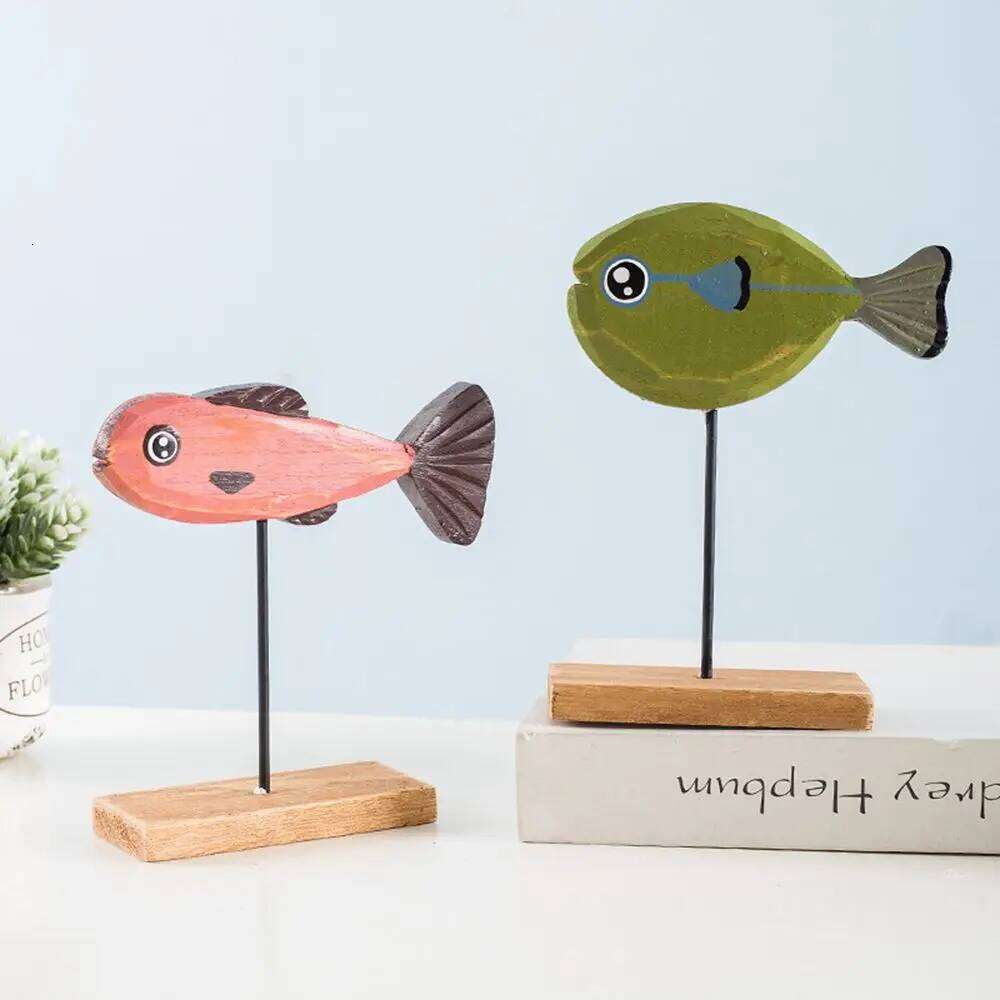 Colorful Wooden Statue Nordic Style Fish Sculpture Ornaments Creative Living Bedroom Dining Room Home Decoration Gifts S260204 0aa