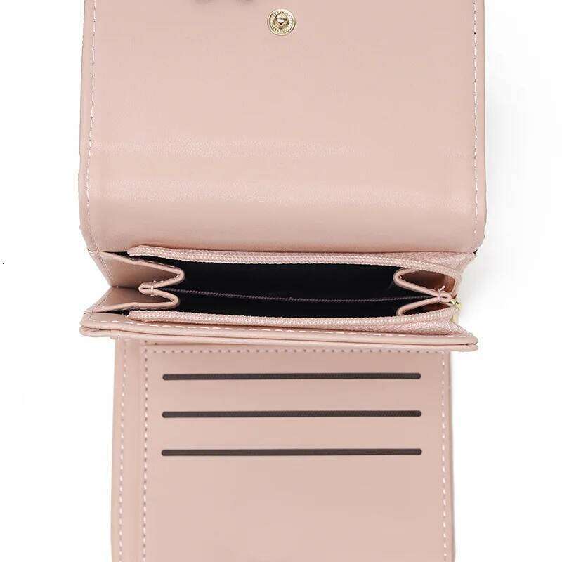 Hot Women's plaid buckle leaf pendant three-fold multi-functional fashion all-match folding short small square bag party Tra Y260206