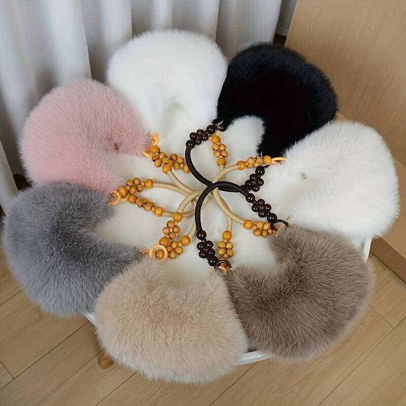 Women's Handbag, Plush Faux Tote Purse with Bead Accented Strap, Zipper Closure Elegant Handbags Shoulder Bags for Everyday Y260205