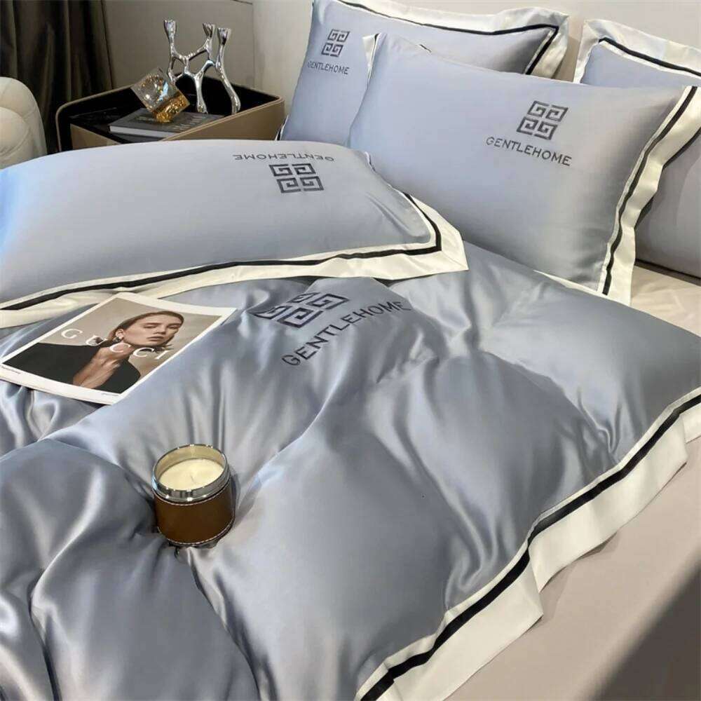 Embroidery Four-Piece Washed Ice Silk Bedding Smooth Sleeping Naked Summer Luxury Duvet Cover Set Bed Sheet Pillowcases XJ260206