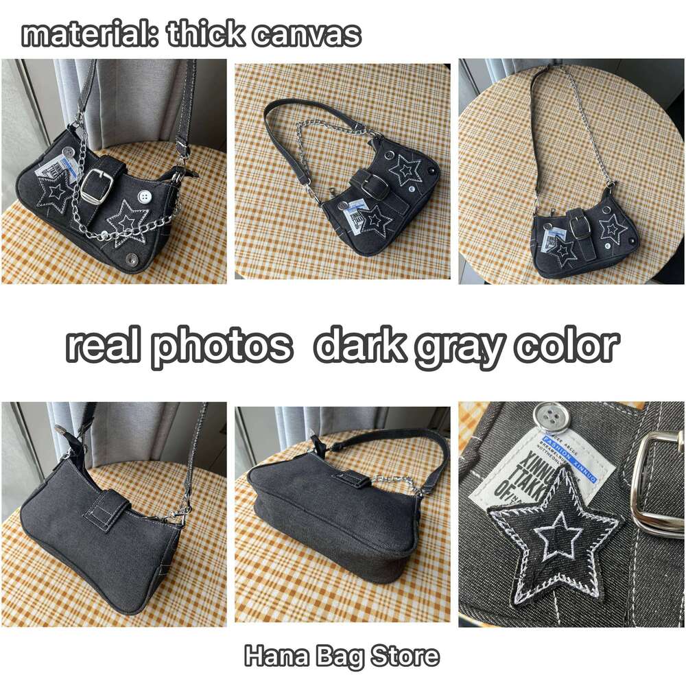 Y2k Women's Handbags Stars Pattern Cool Girls Underarm Bag Fashion Canvas Female Small Shoulder Bags Chain Tote Purses Y260205