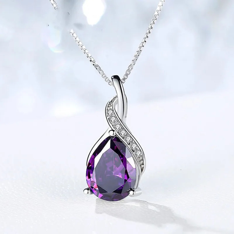 Buyee 925 Sterling Silver Female Stone Pendant Chain Natural Amethyst Aquamarine Necklace for Women Fashion Fine Jewelry Chain260202