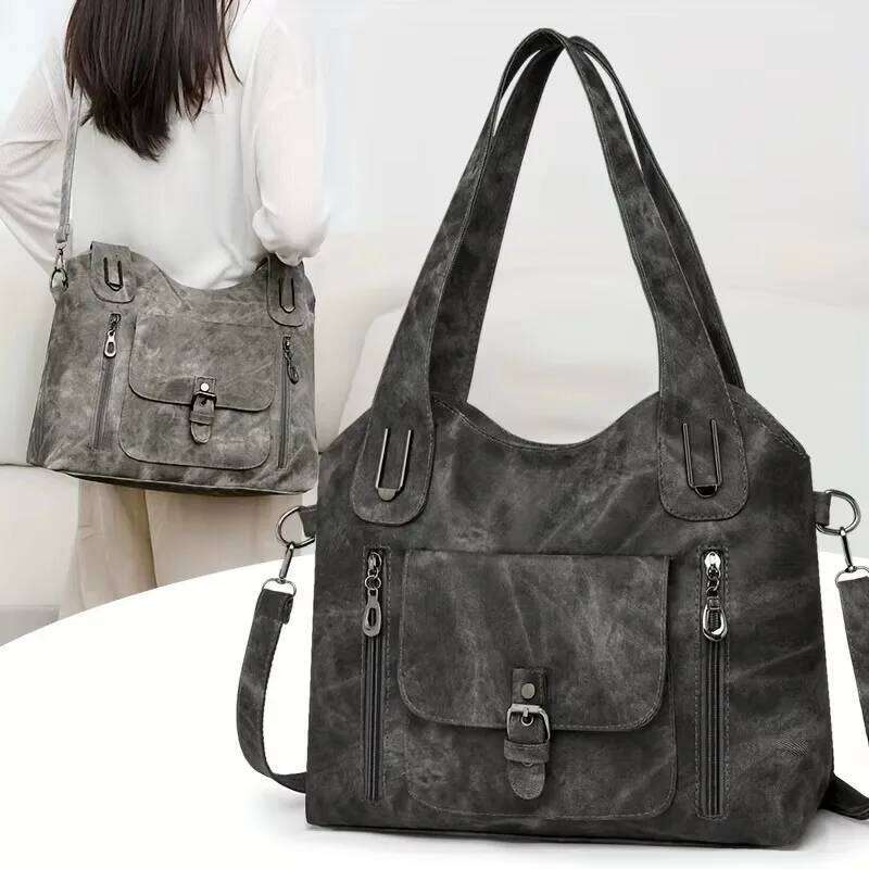 Soft Synthetic Leather Retro Women's Shoulder Tote Bag, Multiple Pockets for Daily Use or Work, Versatile Carry Bag Z260207 - view 3