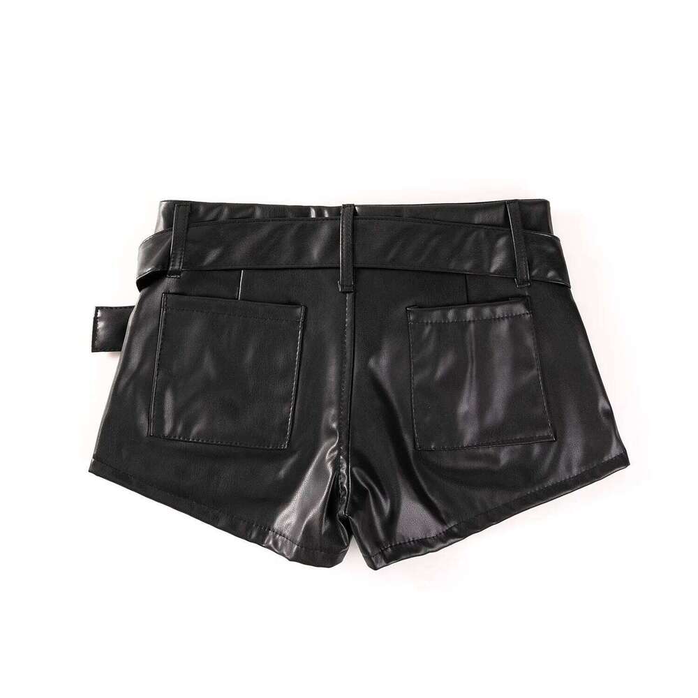 Autumn New Women's Faux Leather with Belt Sexy High Waist Nightclub Y2k Super Shorts XJ260206