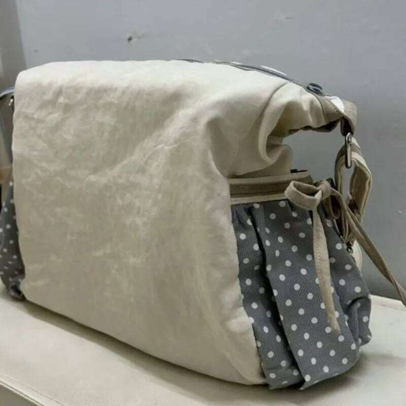 Japanese Retro Polka Dot Bow Tote Women Patchwork Large Capacity Shoulder Ladies Harajuku Sweet Cute Crossbody Bag Chic Y260205