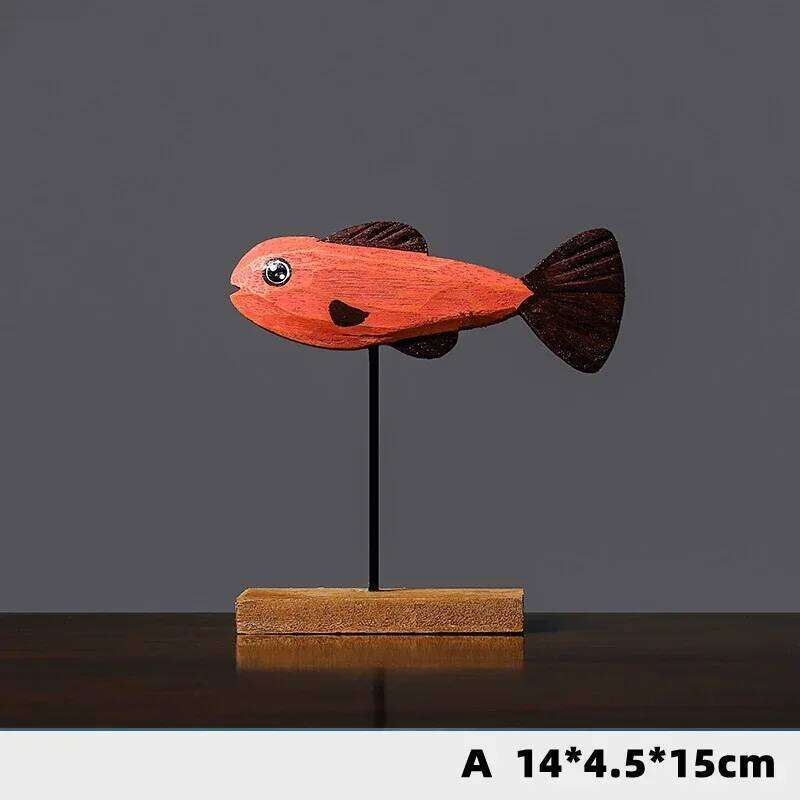 Colorful Wooden Statue Nordic Style Fish Sculpture Ornaments Creative Living Bedroom Dining Room Home Decoration Gifts S260204 ccd
