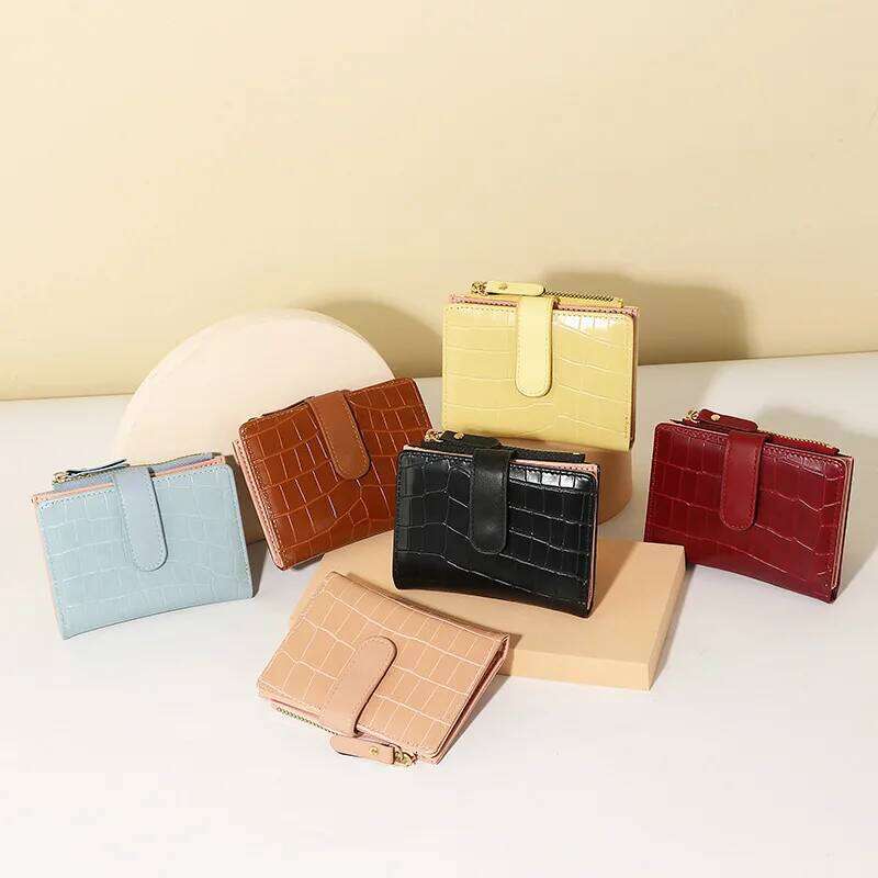 Multi-card Slots Short Wallet Fashion Luxury Leather Solid Color Clutch Crocodile Print Waterproof Card Bag Women Y260206