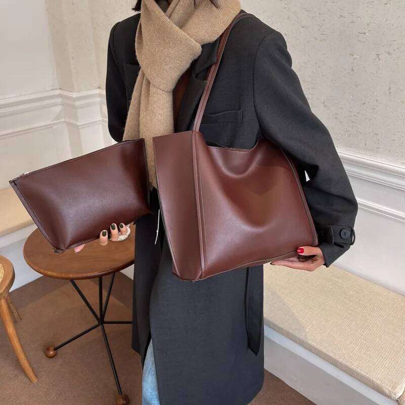 Large Capacity Shoulder Bag Trendy Pu Leather Tote Bags Solid Color Ladies Handbag Women's Fashion Underarm bags Y260204