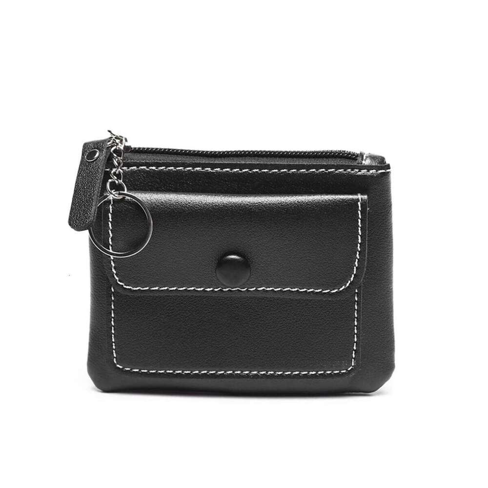 Black Fashionable Ladies' Zipper Short Wallet, Solid Color Card Pocket, Key Case, Coin Purse, 1 Piece Y260206
