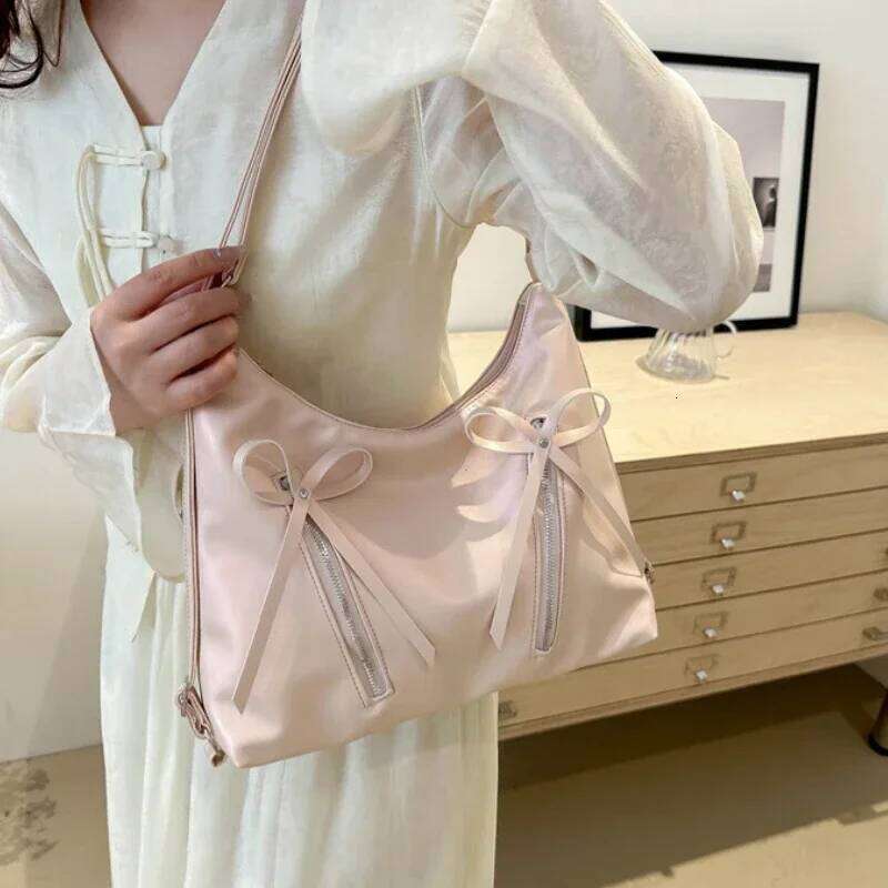 Silver Small Bow Pu Leather Shoulder Bags for Women 2025 Summer Designer Fashion Handbags and Purses Trend Crossbody Bag Y260205