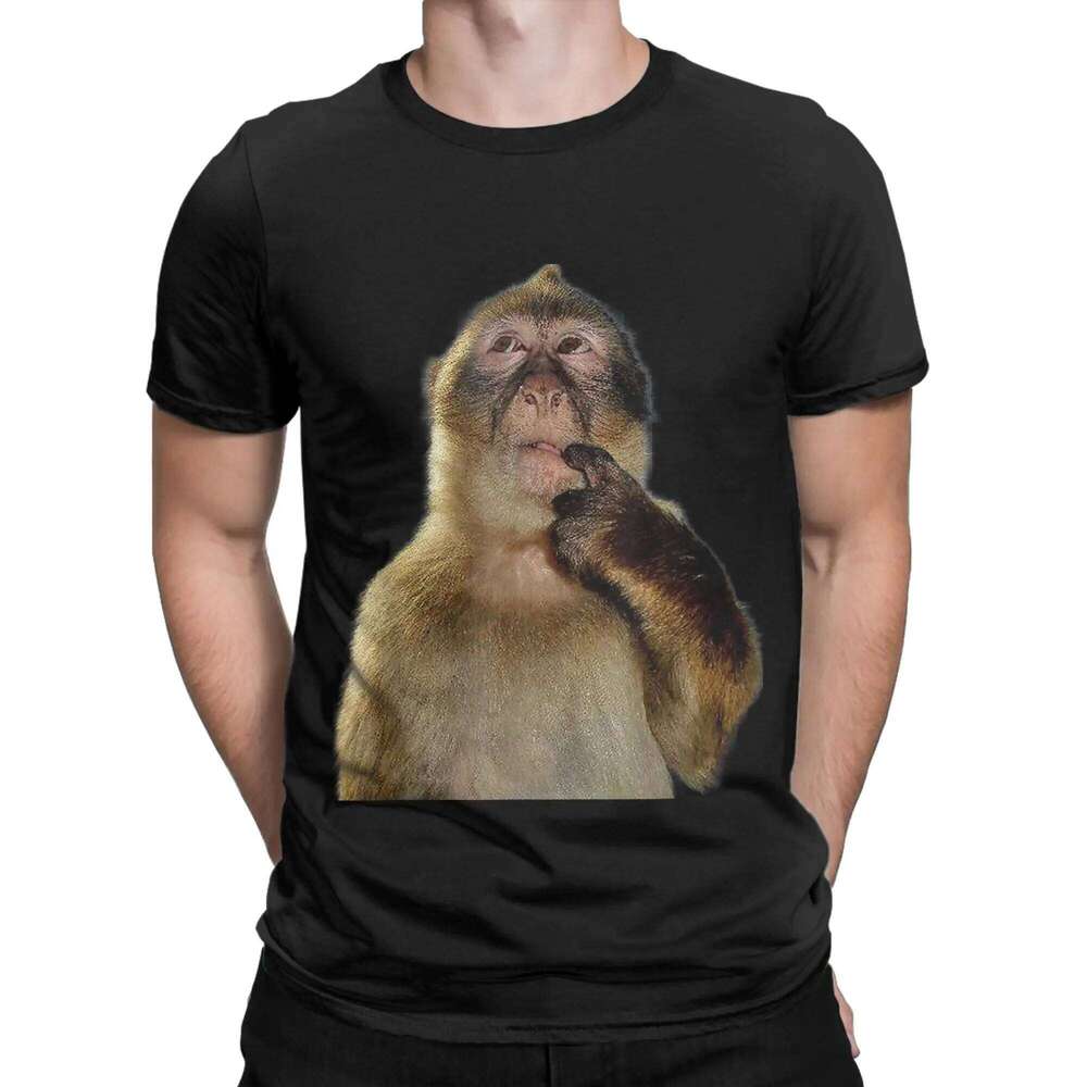 Thinking Monkey Meme 100% Cotton T-Shirt For Men Summer Y2K Funny T-Shirts O-Neck Harajuku Tees Oversized Hot Sale Tops X260207