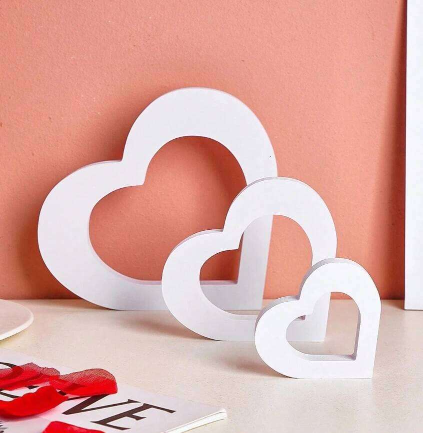 3pcs White Decorative Items, Creative Minimalist Heart Shaped PVC Decorations And Signs, Multifunctional Home Desk S260204 0a2