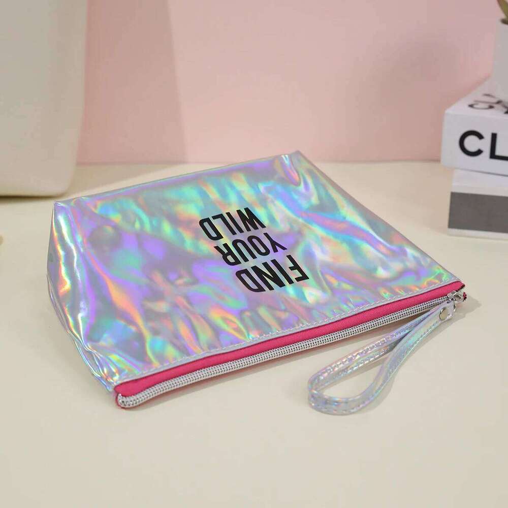 Large capacity laser makeup PU waterproof portable travel wash Fashionable rectangular women's storage bag Y260206