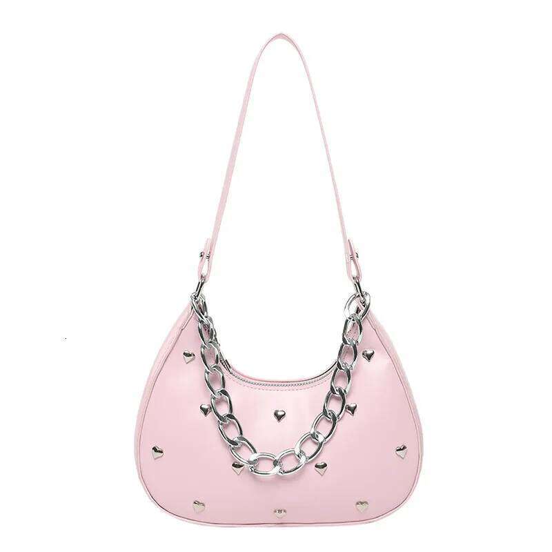 Versatile Heart Decoration Underarm Bags for Women Simple Fashion Ladies Y2k Shoulder Bag Pu Leather Portable Female Handbags Y260205