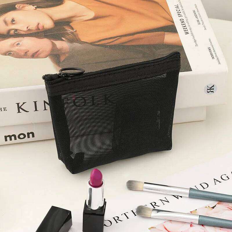 Fashion Transparent Mesh Makeup Bag Women Mini Simple Cosmetic Lipstick Storage Organizer Pouch Portable Nylon Ladies Handbag Y260206
