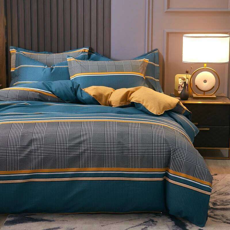 3pcs Dark Blue Striped Style Duvet Cover Set for Boy Geometric Pattern Luxury Hotel Room Decor 100% Cotton Skin-friendly Bedding XJ260206