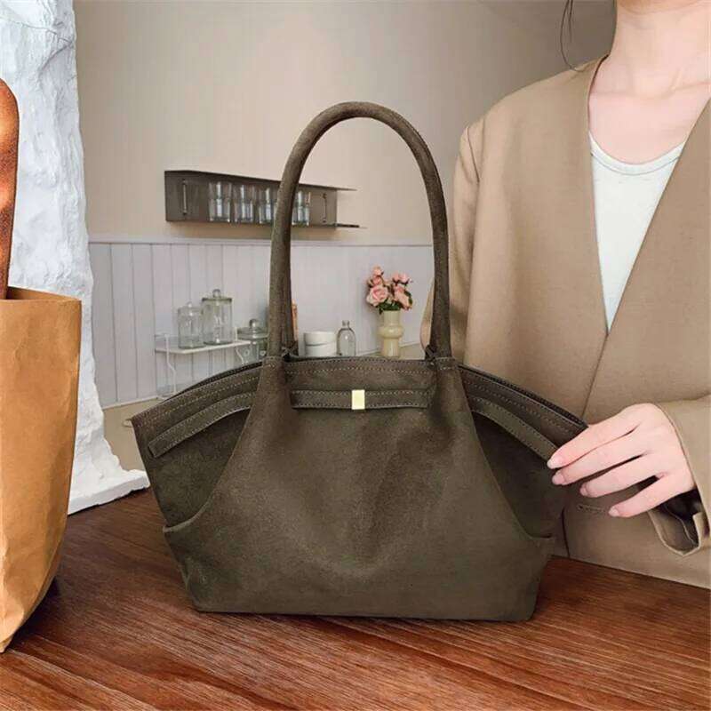 Faux Suede Vintage Tote Bag, Solid Color Synthetic Handbag Shoulder Bags for Woman Commute,Work, Party, Travel, School, Shopping Y260205