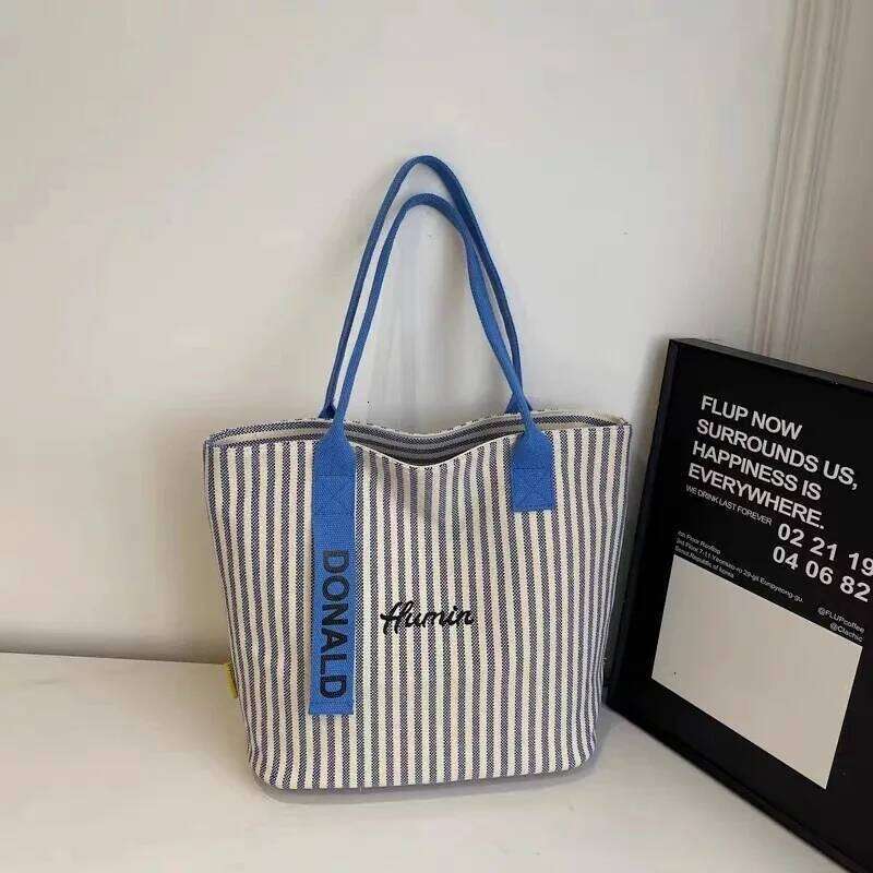Large-capacity Canvas - New Women's Style Multi-purpose Striped Shoulder for School, Commuting, Handbag Tote Bag Y260205