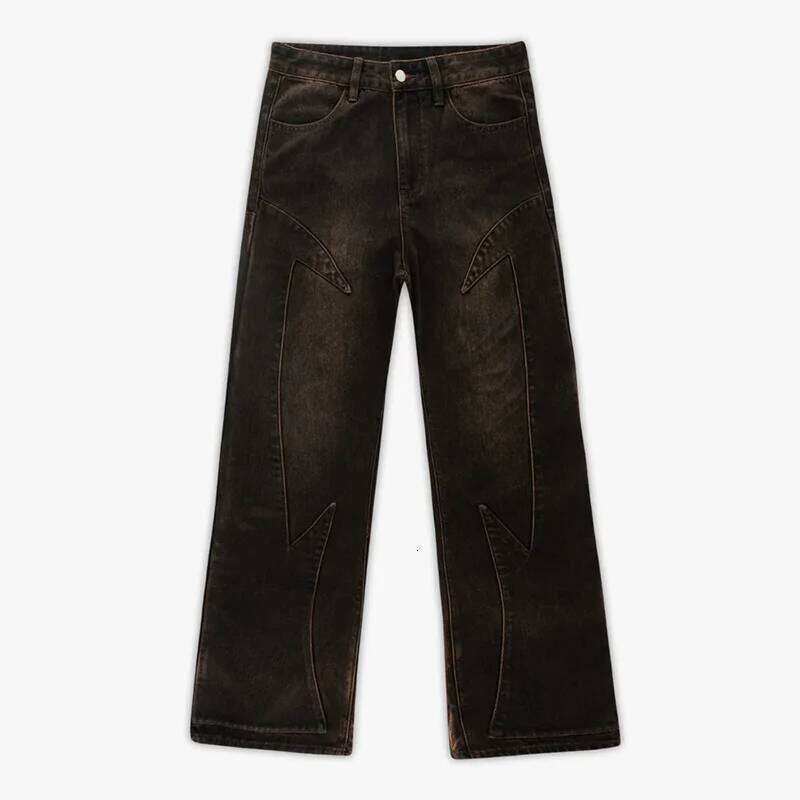 American Vintage Splicing Heavens Eclipse Pattern Seams Embroidery Y2K Gothic Men Women Hip Hop Fashion Street Style Jeans X260207