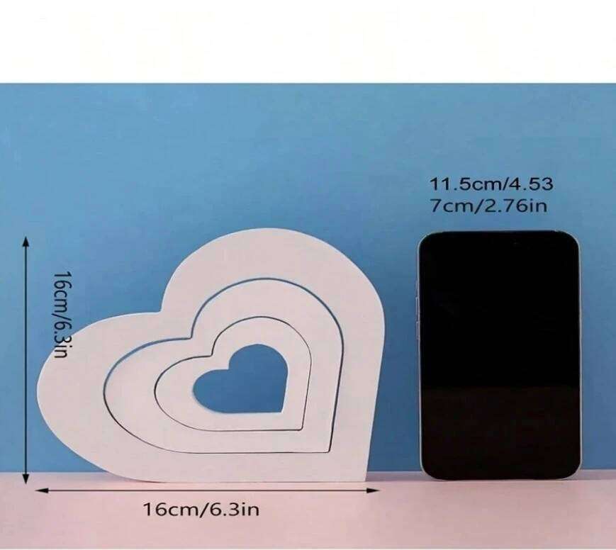 3pcs White Decorative Items, Creative Minimalist Heart Shaped PVC Decorations And Signs, Multifunctional Home Desk S260204 0a2