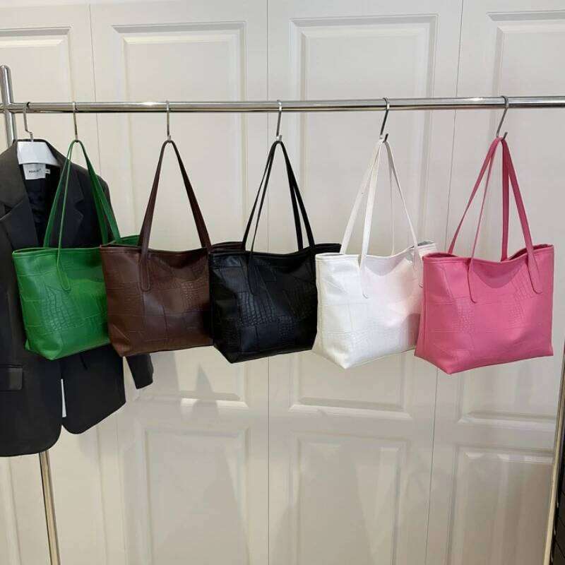 Casual Thread Design Women Shoulder Bags Soft Pu Leather Portable Ladies Handbags Solid Color Large Capacity Female Tote Bag Y260205