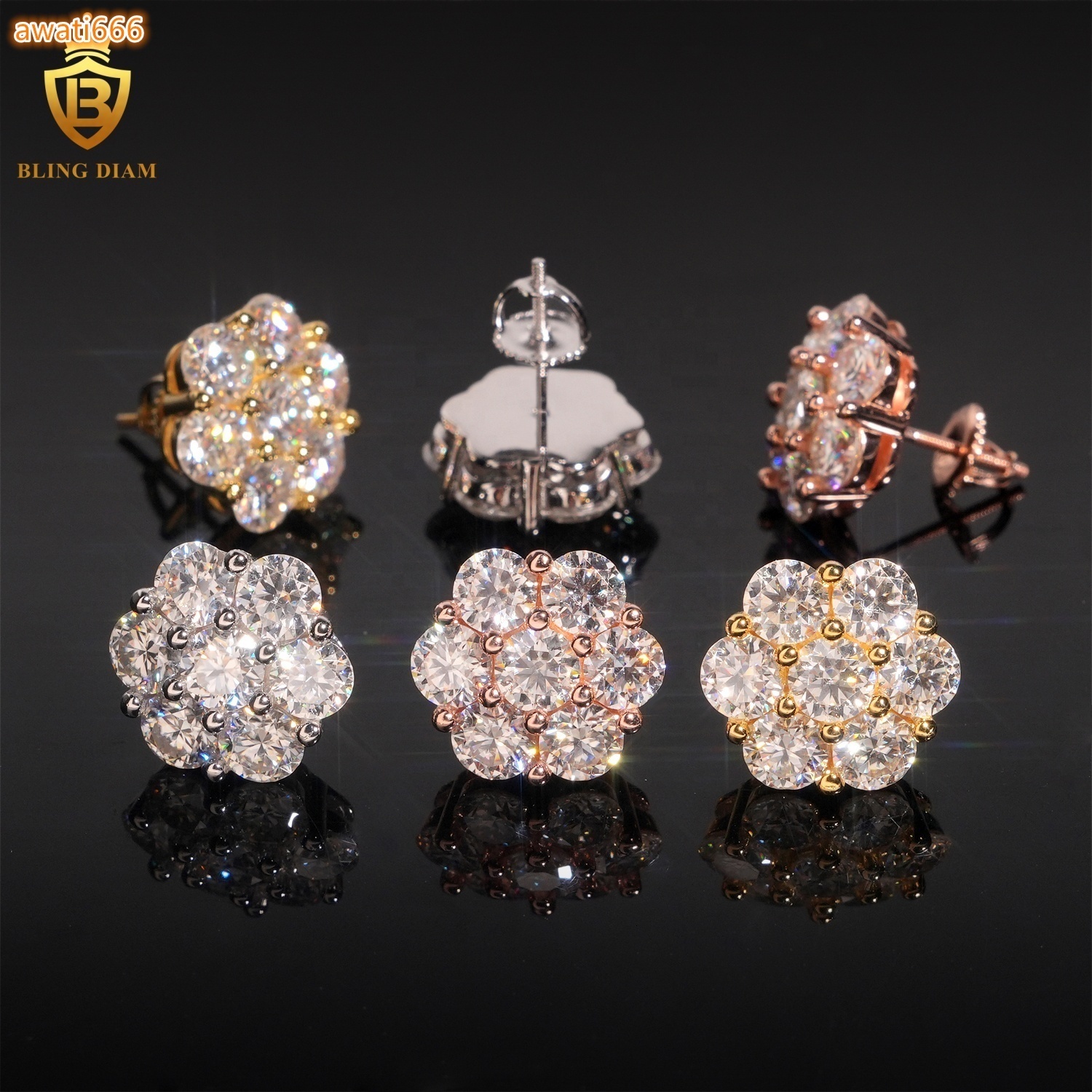 Wholesale Price Luxury VVS Moissanite 925 Sterling Silver Big Bling Stud Earrings
