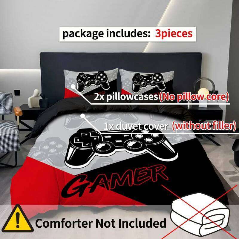 3PC Splicing Game Console Bedding Red Blue Black 100%Polyester 1duvet Cover 2Pillowcases Digital Printing No padding XJ260206