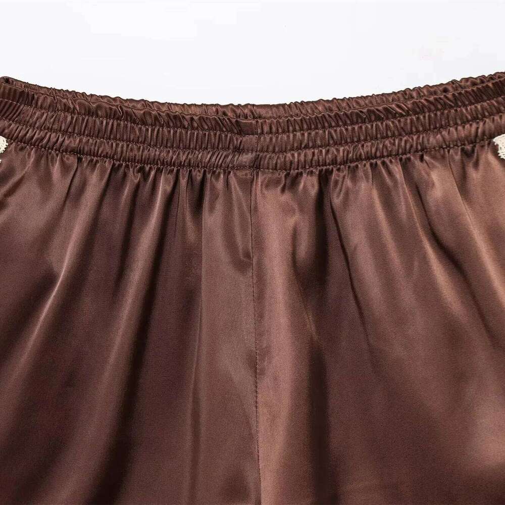 Women New Summer Silk Lace Panties Imitation Ruffle Bloomers Anti Exposure Pants Lolita Satin Knickers Shorts Dress XJ260206