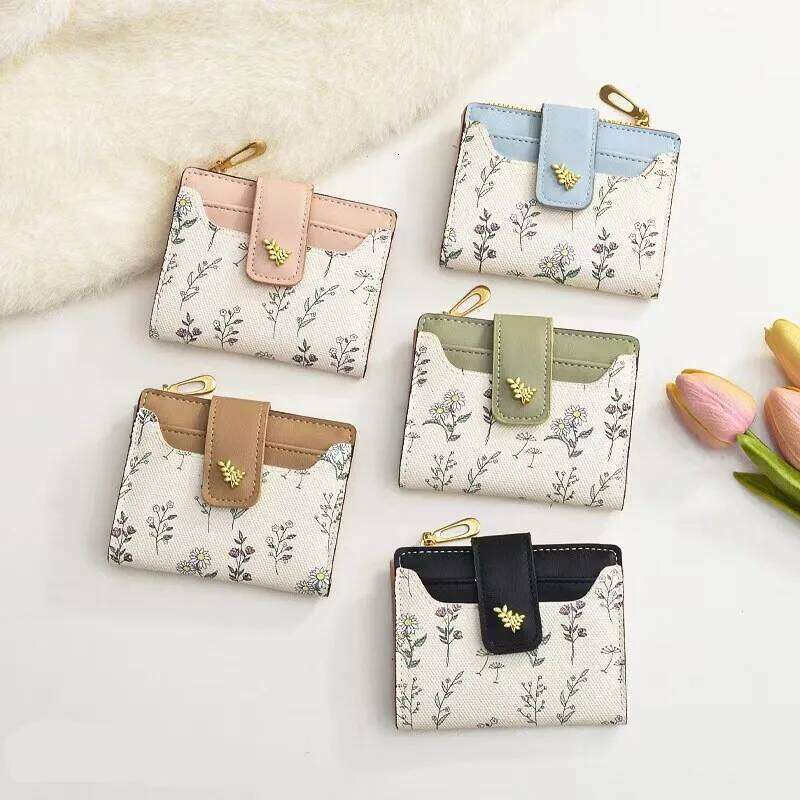Short PU Leather Thin INS Multi Coin Purse Small Flowers Card Bag Hasp Zipper Wallet for Women Girl Y260206