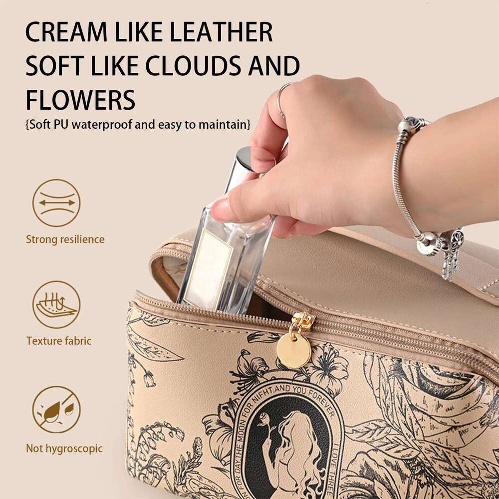 Fashion Women's Cosmetic Bags PU Waterproof Makeup Large Capacity Handheld Stylish Pillow Travel Toiletry Bag Y260206