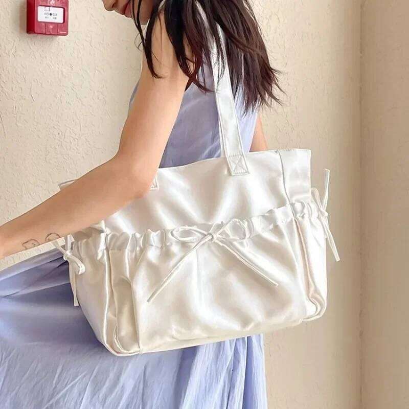 Elegant Bow Womens Shoulder Nylon Pleated Korean Style Fashion Tote Bag Large Capacity Cute Pink Sweet Female Handbag Z260207 - view 4