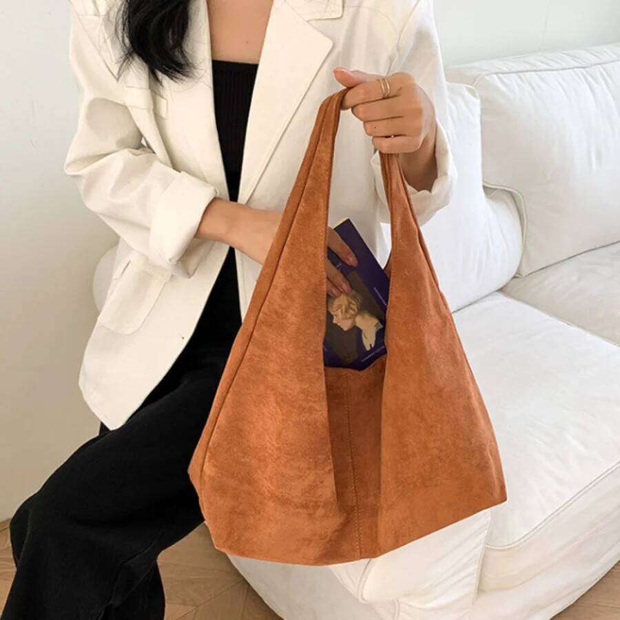 Vintage Faux Suede Hobos Women Shoulder Bags Large Capacity Tote Bag Retro Trend Autumn Big Shopper Purses Handbags 2025 Y260204