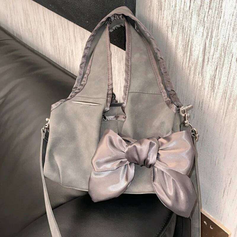 Vintage Simple Women's Handbags Trendy All Match Kawaii Bow Shoulder Bag Streetwear Fashion Casual Crossbody Bags Korean Y260205