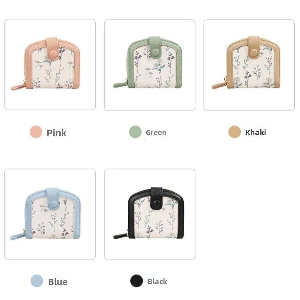 Floral Print Mini Coin Purse Bag Multi Function ID Credit PU Leather Short Wallet Small Korean Ins Fashion Card Holder Y260206