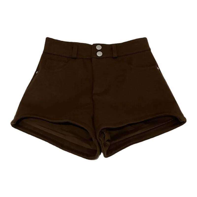 Women's Autumn Winter High Waist Wool&blend Wide Leg Shorts Lady Solid Color Hot Girl Boot Short Pants XJ260206