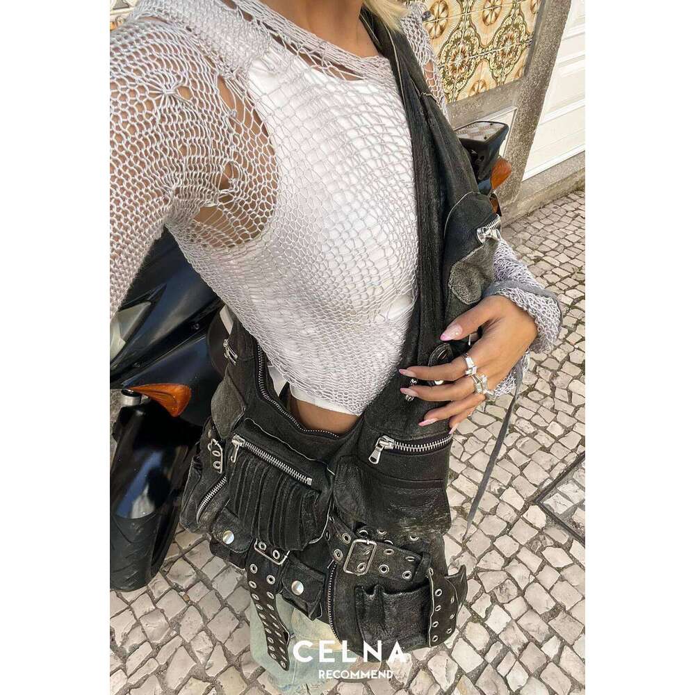 NEW Leather One Shoulder Bag For Women Fashion 2023 New Trendy Double Pockets Patchwork Rivet Underarm Bags Female Z260207 - view 5