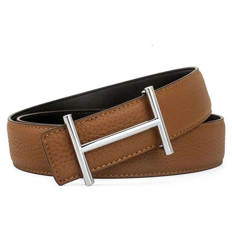 Width 3.4Cm Genuine Leather Business Cowboy Waistband Men Fashion Litchi Stria Buckle Belts,With Letter "H",Women&Mens Belt