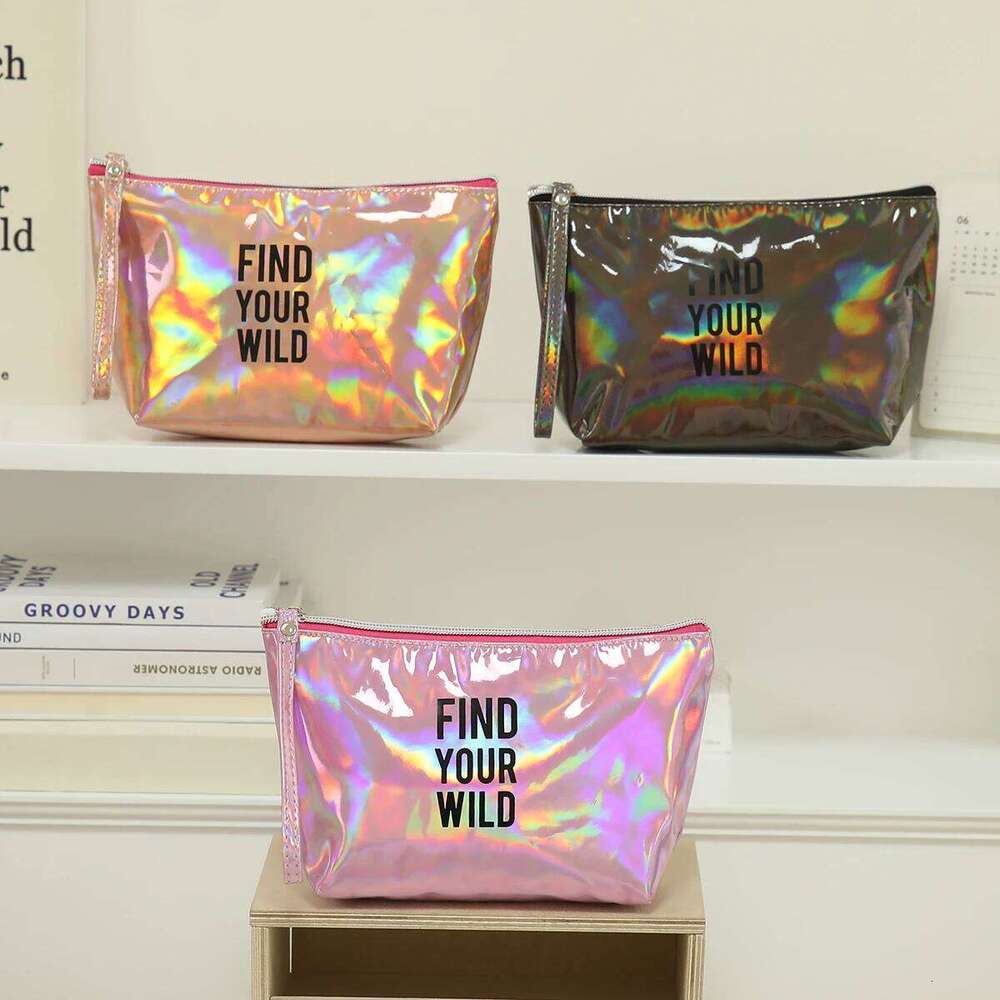 Large capacity laser makeup PU waterproof portable travel wash Fashionable rectangular women's storage bag Y260206