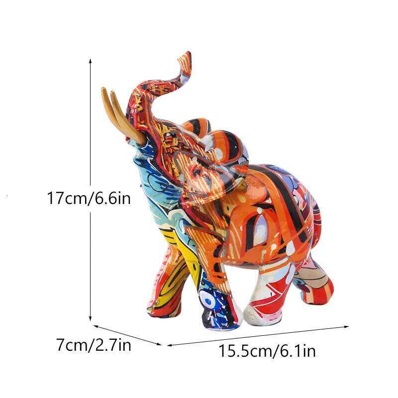 Resin Colorful Transfer Printed Elephant Figurines Modern Art Ornaments Animal Feng Shui Home Interior Office Decor Accessories S260204