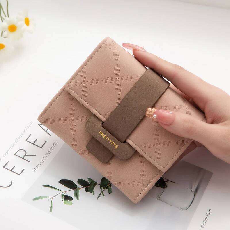 Explosive purse female Korean PU plaid buckle simple multi-card folding triple fold bag large capacity student ladies daily trav Y260206